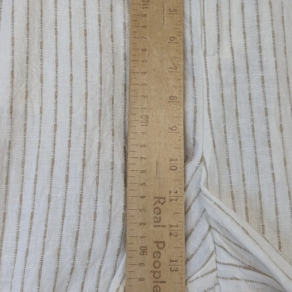 Lane Bryant Womens Linen Blend Wide Leg Pinstripe Pants 14 White Tan‎ Belted